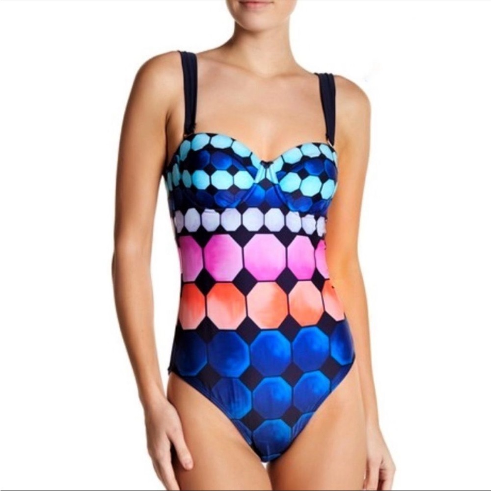Ted Baker Blue Multi Geometric One-Piece Swimsuit